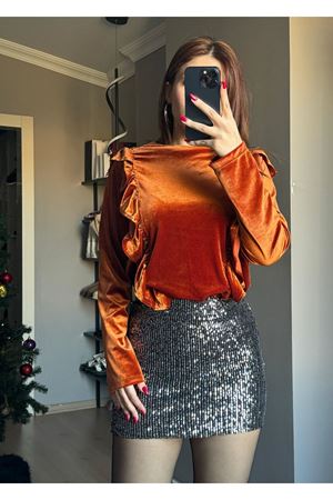 Kadife Bluz -Turuncu
