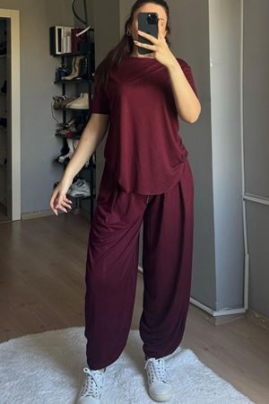 Şalvar Model Modal Takım -Bordo