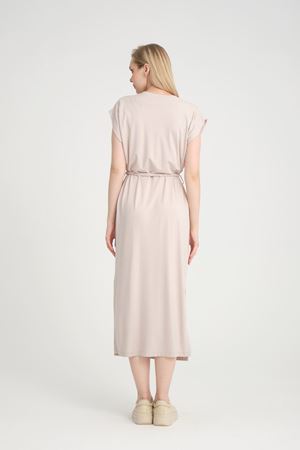 Bisiklet Yaka Kuşaklı Elbise -Krem