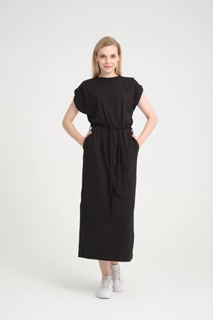 Bisiklet Yaka Kuşaklı Elbise -Siyah