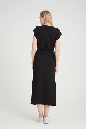 Bisiklet Yaka Kuşaklı Elbise -Siyah