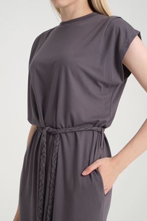 Bisiklet Yaka Kuşaklı Elbise -Gri