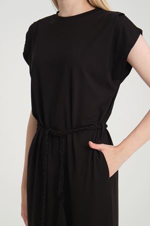 Bisiklet Yaka Kuşaklı Elbise -Siyah
