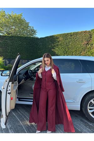 Üçlü Çizgili Double Takım - Bordo