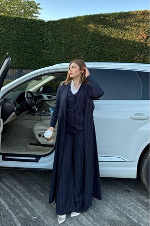 Üçlü Çizgili Double Takım - Lacivert