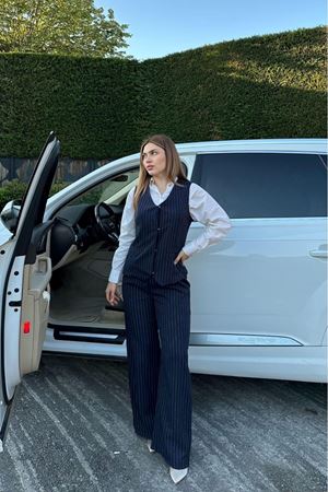 Üçlü Çizgili Double Takım - Lacivert