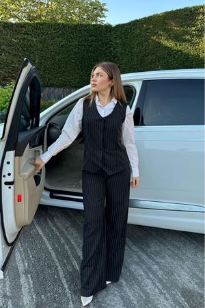 Üçlü Çizgili Double Takım - Siyah