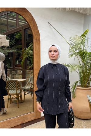 Badem Dikişli Takım -Siyah