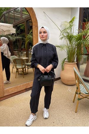 Badem Dikişli Takım -Siyah