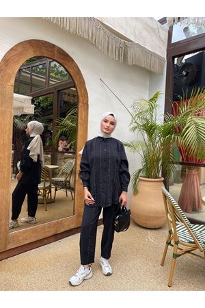 Badem Dikişli Takım -Siyah