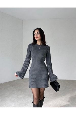 Triko Mini Elbise -Antrasit