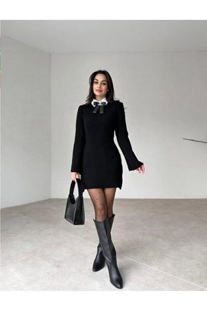 Triko Mini Elbise -Siyah