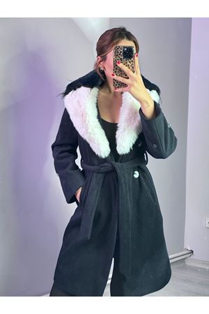 Çift Renkli Kürklü Kaban -Lacivert