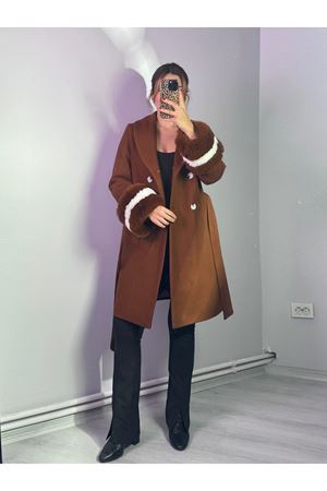 Çift Renkli Kürklü Kaban -Kahverengi