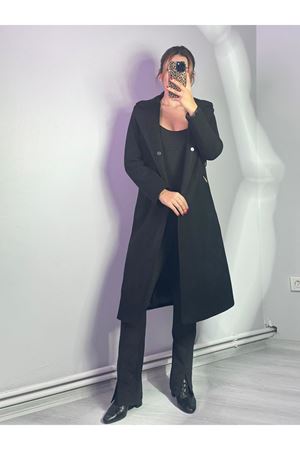 Yakası Kürklü Kaban -Siyah