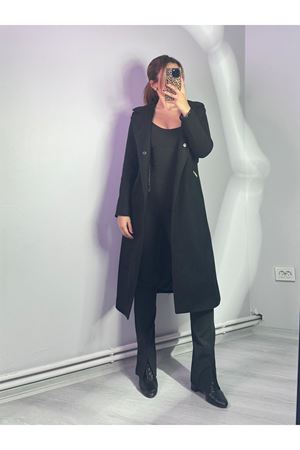 Yakası Kürklü Kaban -Siyah