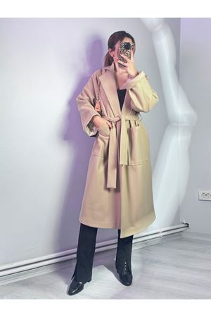 Kuşaklı Kaşe Kaban - Krem