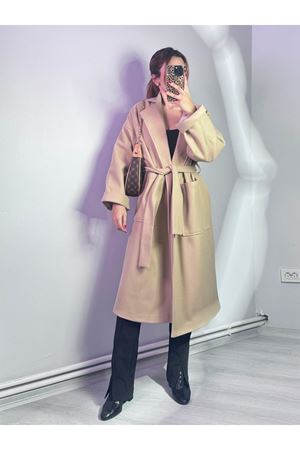 Kuşaklı Kaşe Kaban - Krem