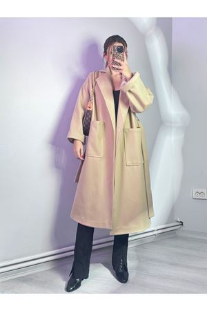 Kuşaklı Kaşe Kaban - Krem