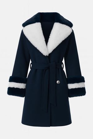 Çift Renkli Kürklü Kaban -Lacivert