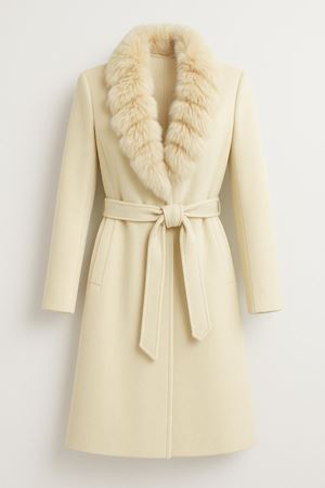 Yakası Kürklü Kaban -Krem