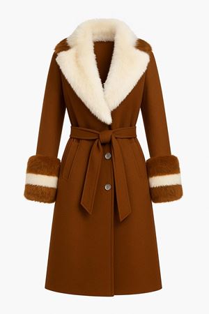 Çift Renkli Kürklü Kaban -Kahverengi