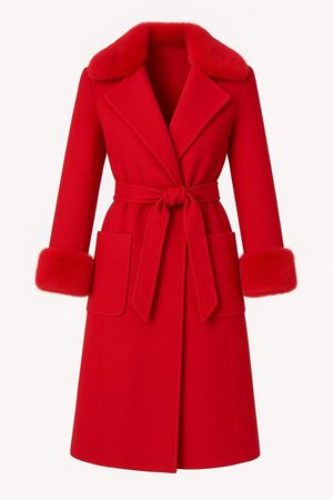 Yakası ve kolu Kürklü Kaban -Kırmızı