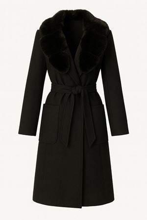 Yakası Kürklü Kaban -Siyah