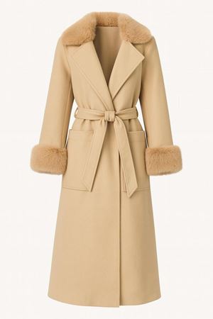 Kol Ucu ve Yakası Kürklü Kaban - hardal