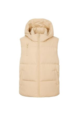 3 Cepli Kapüşonlu Kısa Dolum Yelek - Bej