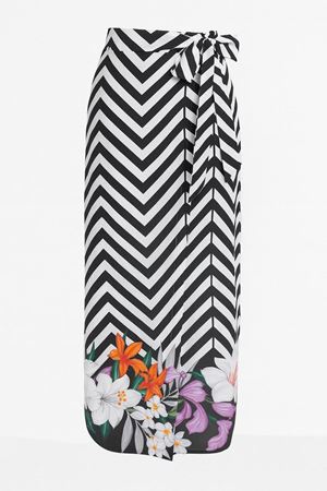 Etek Ucu Çiçek Desenli Anvelop Etek -Siyah