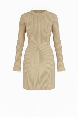 Triko Mini Elbise -Bej