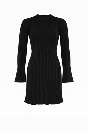 Triko Mini Elbise -Siyah