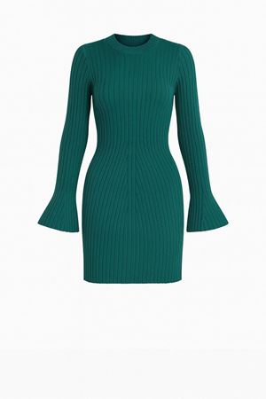 Triko Mini Elbise -Zümrüt Yeşili