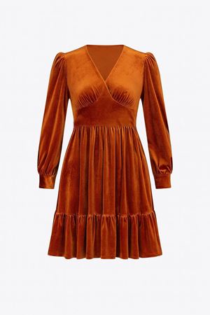 Kadife Mini Elbise -Turuncu