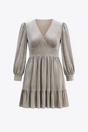Kadife Mini Elbise -Bej