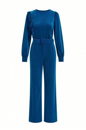 Kemerli Kadife Pantolon -Saks