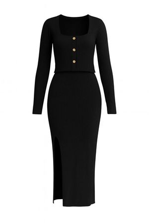 Triko Elbiseli Takım -Siyah