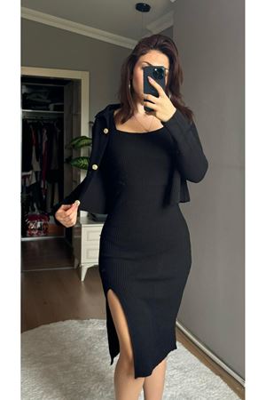 Triko Elbiseli Takım -Siyah