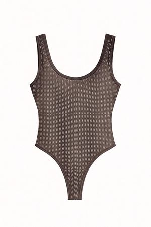 Taşlı Transparan Zıbın Body -Kahverengi