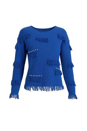 Püsküllü Triko Kazak -Saks