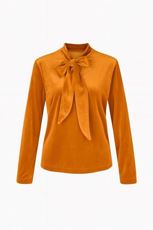 Kadife Fiyonklu Bluz -Turuncu