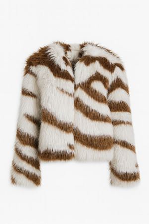 çizgili kısa kürk -kahverengi