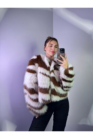 çizgili kısa kürk -kahverengi