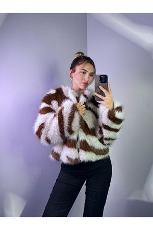 çizgili kısa kürk -kahverengi