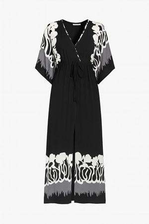 Yarasa Kollu Beli Lastikli Midi Elbise -Siyah