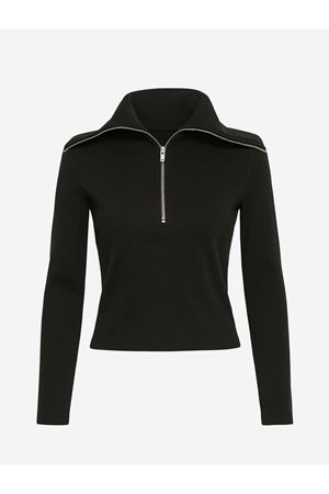 Fermuar Detaylı Balıkçı Yaka Bluz -Siyah