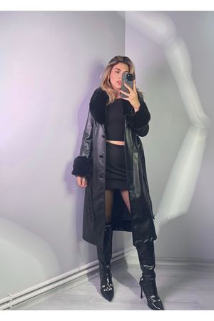 mishel kürklü kaban -siyah