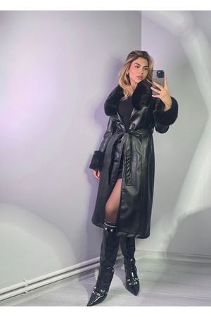 mishel kürklü kaban -siyah