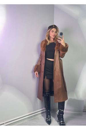 mishel kürklü kaban -kahverengi